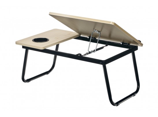 Стол складной с подъёмной крышкой и подстаканником «ВИТА», 55x32x25см, мдф, металл, св.дерево, черный в Набережных Челнах