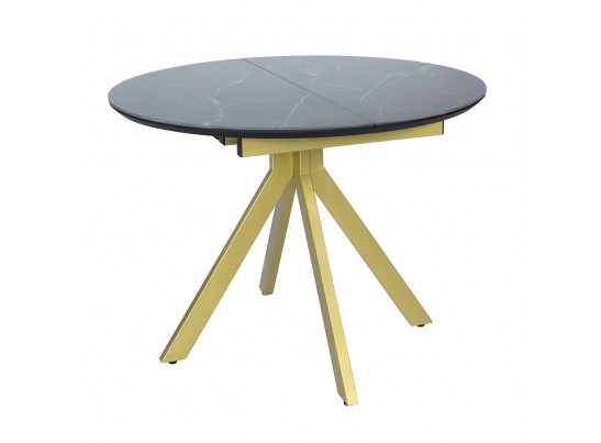 Стол Rudolf круглый раскладной 100-130x100x75см, чёрный керамогранит, матовое золото в Набережных Челнах