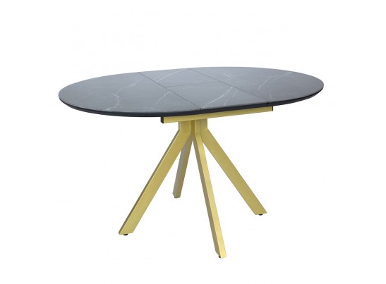 Стол Rudolf круглый раскладной 100-130x100x75см, чёрный керамогранит, матовое золото в Набережных Челнах