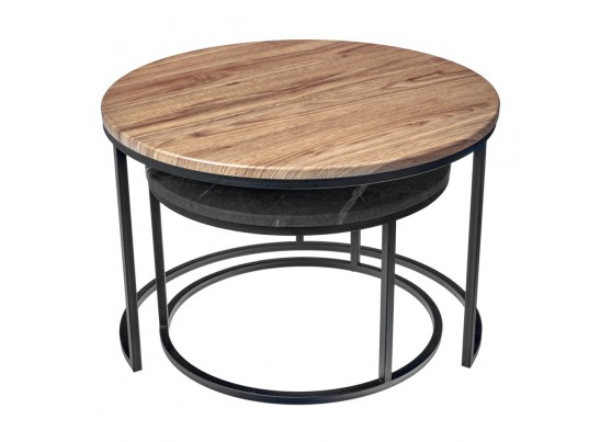 Набор кофейных столиков Tango орех и серый мрамор с чёрными ножками, 2шт в Набережных Челнах