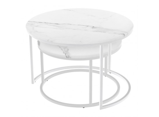 Набор кофейных столиков Tango белый мрамор с белыми ножками, 2шт в Набережных Челнах