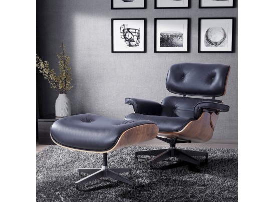 Кресло EAMES LOUNGE CHAIR и оттоманка EAMES LOUNGE CHAIR чёрные в Набережных Челнах