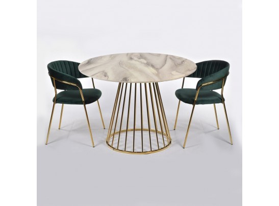 Стол Liverpool диам.100см, керамогранит белый мрамор с золотистыми ножками в Набережных Челнах