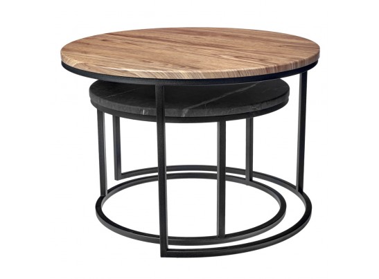 Набор кофейных столиков Tango орех и серый мрамор с чёрными ножками, 2шт в Набережных Челнах