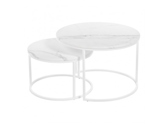 Набор кофейных столиков Tango белый мрамор с белыми ножками, 2шт в Набережных Челнах