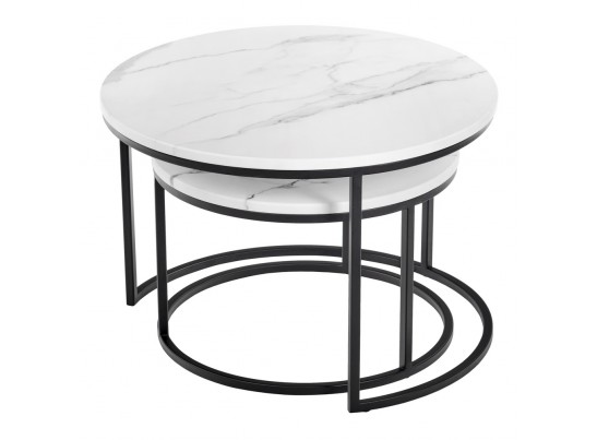 Набор кофейных столиков Tango белый мрамор с чёрными ножками, 2шт в Набережных Челнах