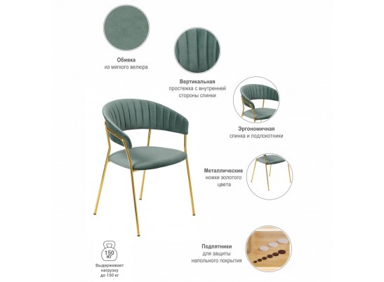 Комплект из 2-х стульев Turin мятный с золотыми ножками в Набережных Челнах