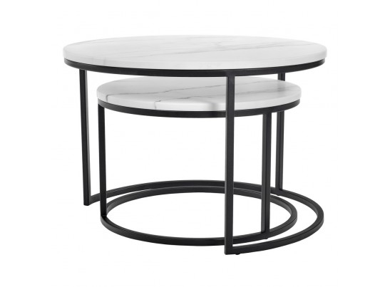 Набор кофейных столиков Tango белый мрамор с чёрными ножками, 2шт в Набережных Челнах