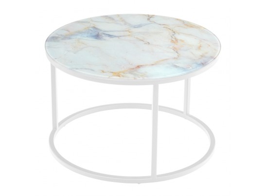 Набор кофейных столиков Tango бежевый мрамор с белыми ножками, 2шт в Набережных Челнах