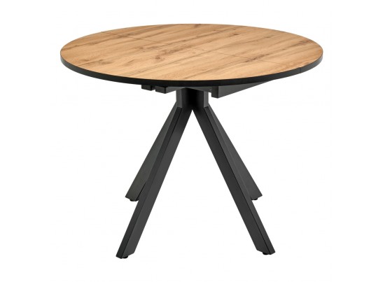 Стол Rudolf круглый раскладной 100-130x100x75см, Дуб Вотан, чёрный в Набережных Челнах