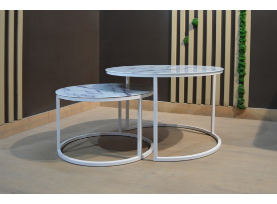 Набор кофейных столиков Tango белый мрамор с белыми ножками в Набережных Челнах