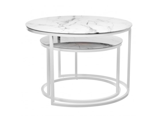 Набор кофейных столиков Tango белый мрамор с белыми ножками в Набережных Челнах