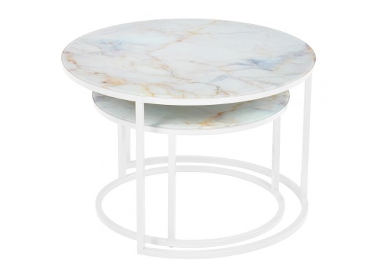 Набор кофейных столиков Tango бежевый мрамор с белыми ножками, 2шт в Набережных Челнах