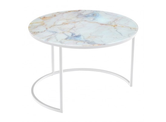 Набор кофейных столиков Tango бежевый мрамор с белыми ножками, 2шт в Набережных Челнах