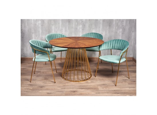 Стол Liverpool диам.110см, шпон орех лучевой набор, с золотистыми ножками в Набережных Челнах