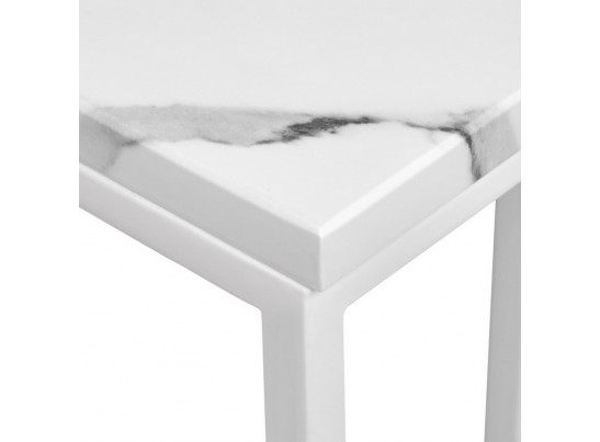 Придиванный столик Loft 35x35см, белый мрамор с белыми ножками в Набережных Челнах