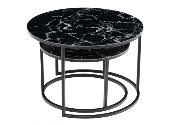 Набор кофейных столиков Tango чёрный мрамор с чёрными ножками, 2шт в Набережных Челнах