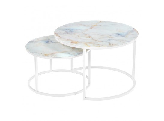 Набор кофейных столиков Tango бежевый мрамор с белыми ножками, 2шт в Набережных Челнах