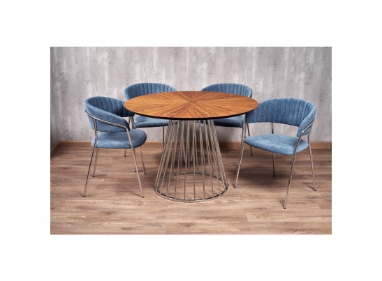 Стол Liverpool диам.110см, шпон орех лучевой набор, с хромированными ножками в Набережных Челнах