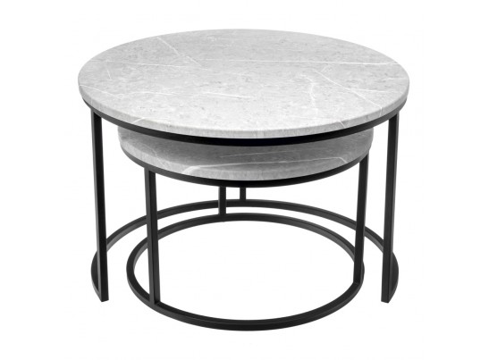 Набор кофейных столиков Tango светло-серый мрамор с чёрными ножками, 2шт в Набережных Челнах