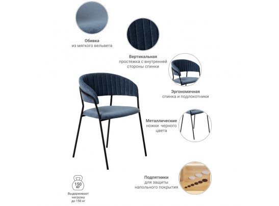 Стул Turin синий вельвет с чёрными ножками в Набережных Челнах