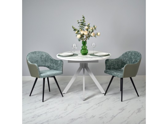 Стол Rudolf круглый раскладной 100-130x100x75см, белый мрамор, белый в Набережных Челнах