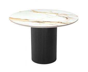 Стол Aura D110, керамогранит Calacatte gold мрамор, чёрный