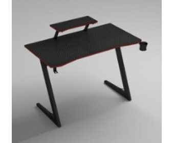 Компьютерный стол Basic 110х59х75см c полкой для монитора 40х20см, подстаканником, крючком для наушников, карбон чёрный красный