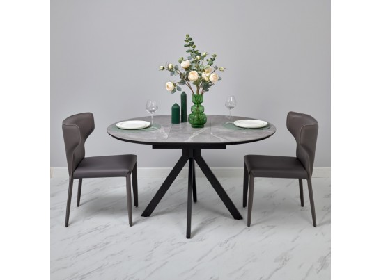 Стол Rudolf круглый раскладной 100-130x100x75см, серый керамогранит, черный в Набережных Челнах