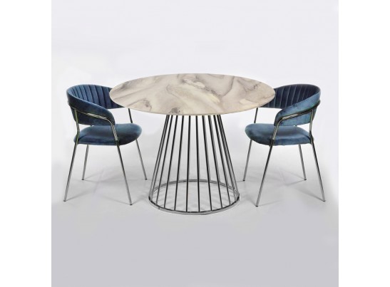 Стол Liverpool диам.100см, керамогранит белый мрамор с хромированными ножками в Набережных Челнах