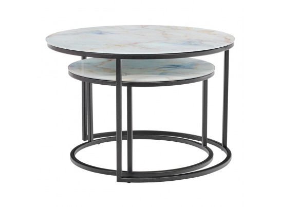 Набор кофейных столиков Tango бежевый мрамор с чёрными ножками, 2шт в Набережных Челнах