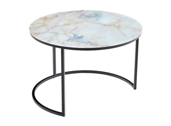 Набор кофейных столиков Tango бежевый мрамор с чёрными ножками, 2шт в Набережных Челнах