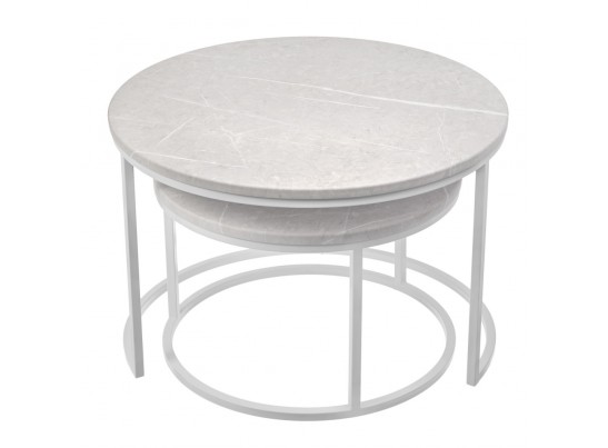 Набор кофейных столиков Tango бежевый мрамор с белыми ножками, 2шт в Набережных Челнах