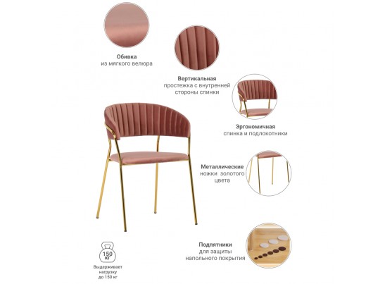 Комплект из 4-х стульев Turin пудровый с золотыми ножками в Набережных Челнах