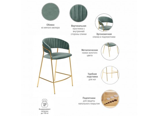 Стул полубарный Turin мятный с золотыми ножками в Набережных Челнах