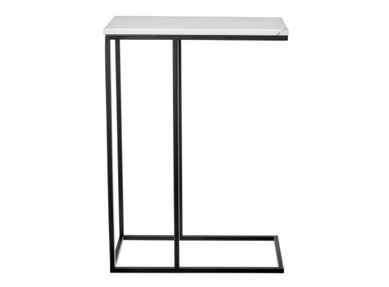 Придиванный столик Loft 50x30см, белый мрамор с черными ножками в Набережных Челнах