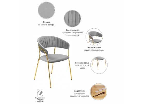 Комплект из 2-х стульев Turin серый с золотыми ножками в Набережных Челнах