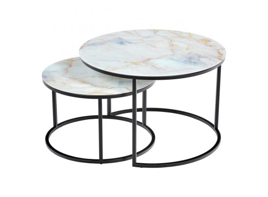 Набор кофейных столиков Tango бежевый мрамор с чёрными ножками, 2шт в Набережных Челнах