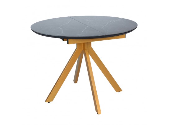 Стол Rudolf круглый раскладной 100-130x100x75см, чёрный керамогранит, бронза в Набережных Челнах