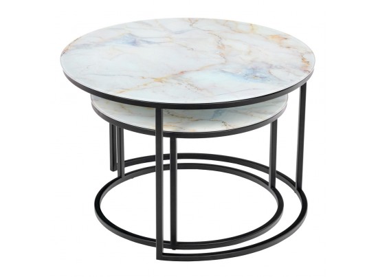 Набор кофейных столиков Tango бежевый мрамор с чёрными ножками, 2шт в Набережных Челнах