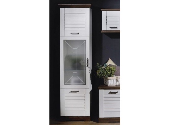 Пенал со стеклом высокий, Кантри (592*410*2104) Сосна Андрерсен/Орех Риббек темный, 30901 в Набережных Челнах