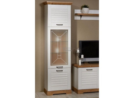 Пенал со стеклом высокий, Кантри (592*410*2104) Сосна Андерсен, Орех Риббек натуральный, 31001 в Набережных Челнах