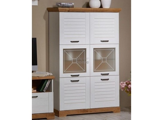 Пенал со стеклом низкий, Кантри (1124*410*1674) Сосна Андерсен, Орех Риббек натуральный, 31002 в Набережных Челнах