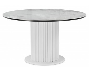 Стеклянный стол Фостер 120(160)х120х76 белый мрамор / белая шагрень / белый