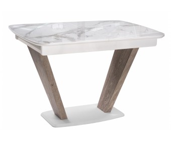 Стол на тумбе Петир дуб с пилением / белая шагрень