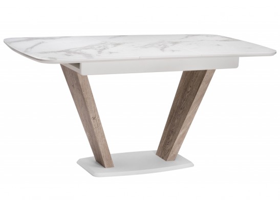 Стол на тумбе Петир 120(160)х80х75 белая шагрень / дуб с пилением в Набережных Челнах