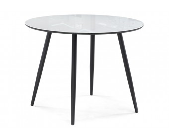 Стеклянный стол Абилин 100(140)х100х76 ультра белое стекло / черный / черный матовый