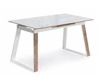 Стеклянный стол Авлида белый / дуб монтана