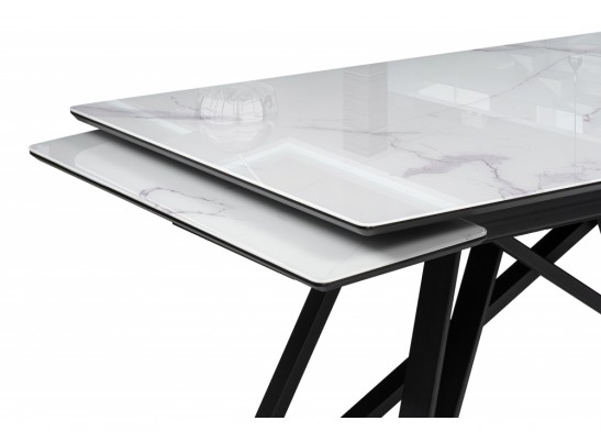 Стеклянный стол Вилсон 140(200)х80 белый мрамор / черный в Набережных Челнах