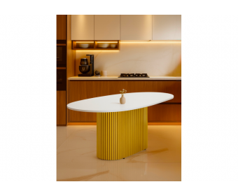 Деревянный стол Барон О 180 х 90 белая пленка шагрень / золотые ноги